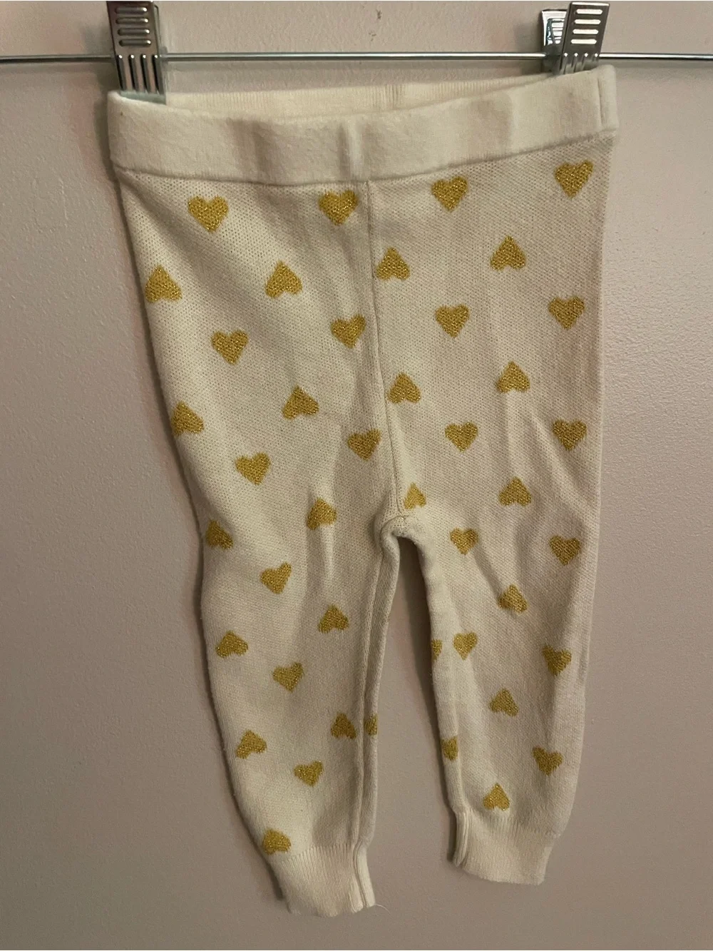 baby GAP Cream Knit Leggings with Gold Heart Patternw